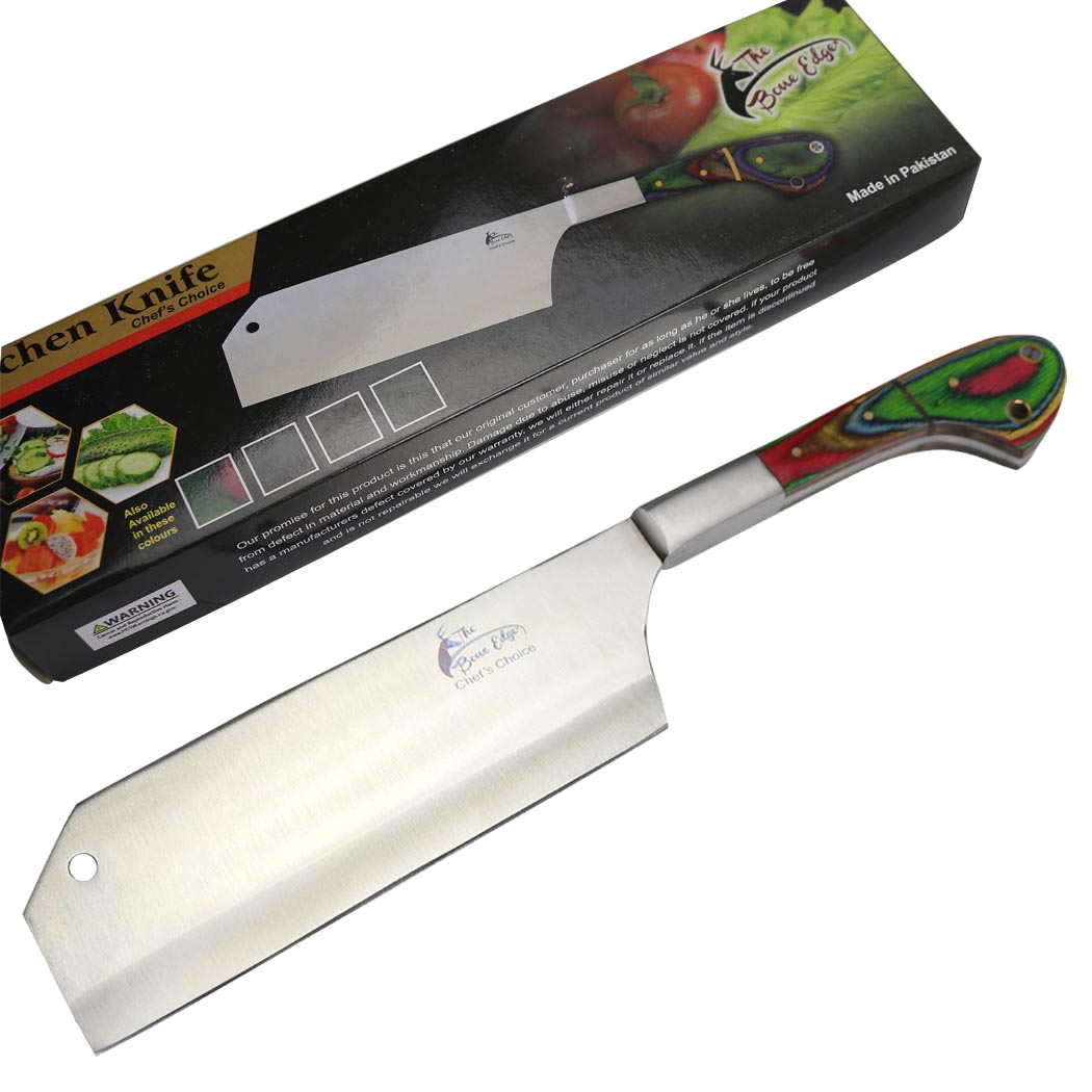 13307 12 in. The Bone Edge Stainless Steel Chef Kitchen Cleaver Knife with Multi Color PackaWood Handle