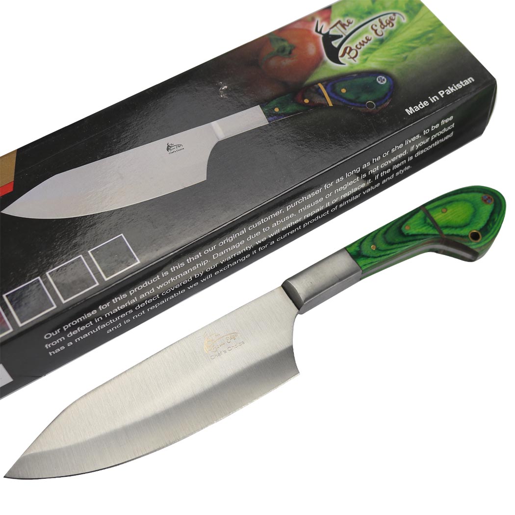 13315 11 in. The Bone Edge Chef Kitchen Knife with Green Packawood Handle Stainless Steel Blade
