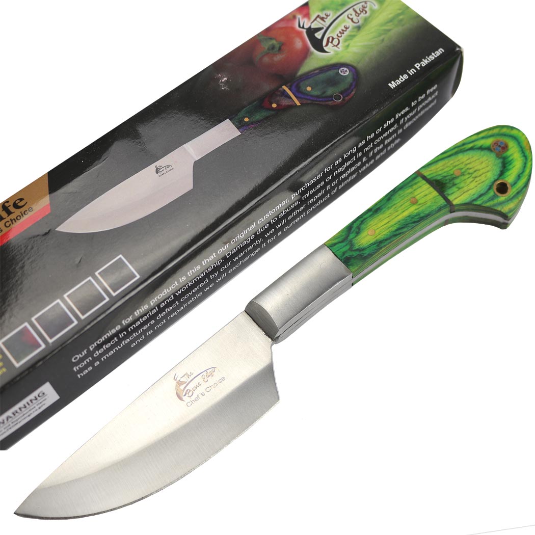 13325 9 in. The Bone Edge Chefs Kitchen Knife with Green Packawood Handle Stainless Steel Blade