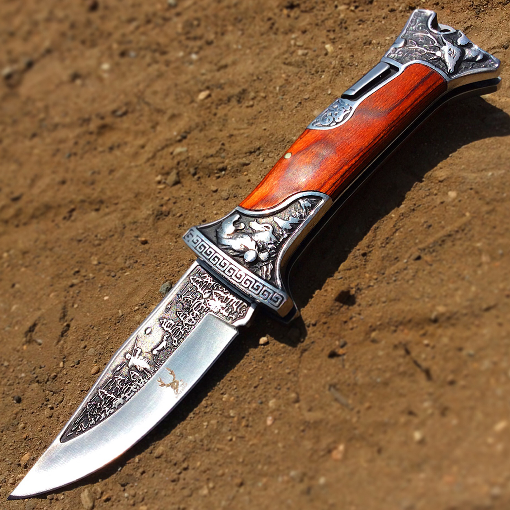 13367 9 in. The Bone Edge Classic Western Folding Knife with Stainless Steel Blade Wood Handle
