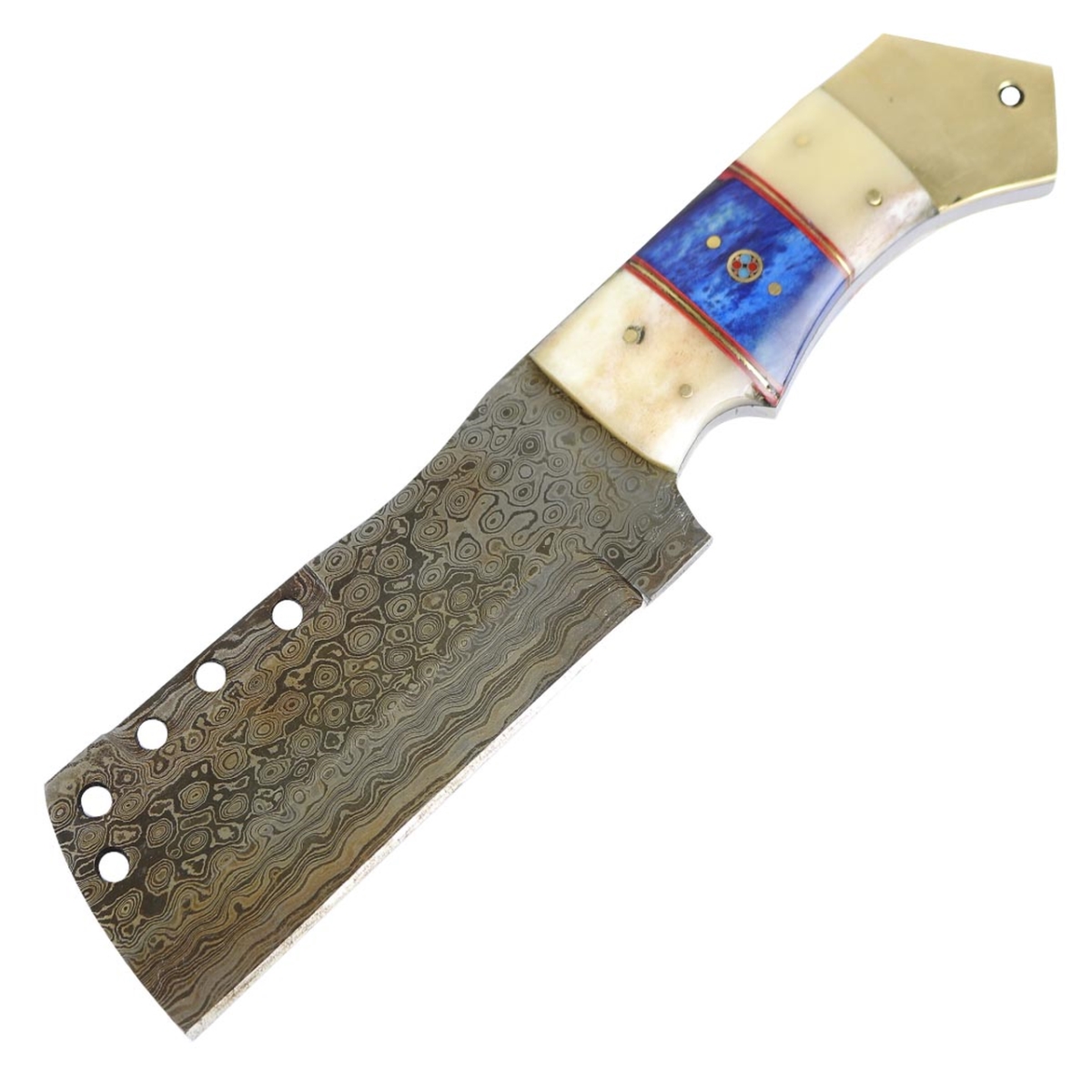 13373 9.5 in. The Bone Edge Full Tang Damascus Blade Bone Handle Cleaver Style Hunting Knife