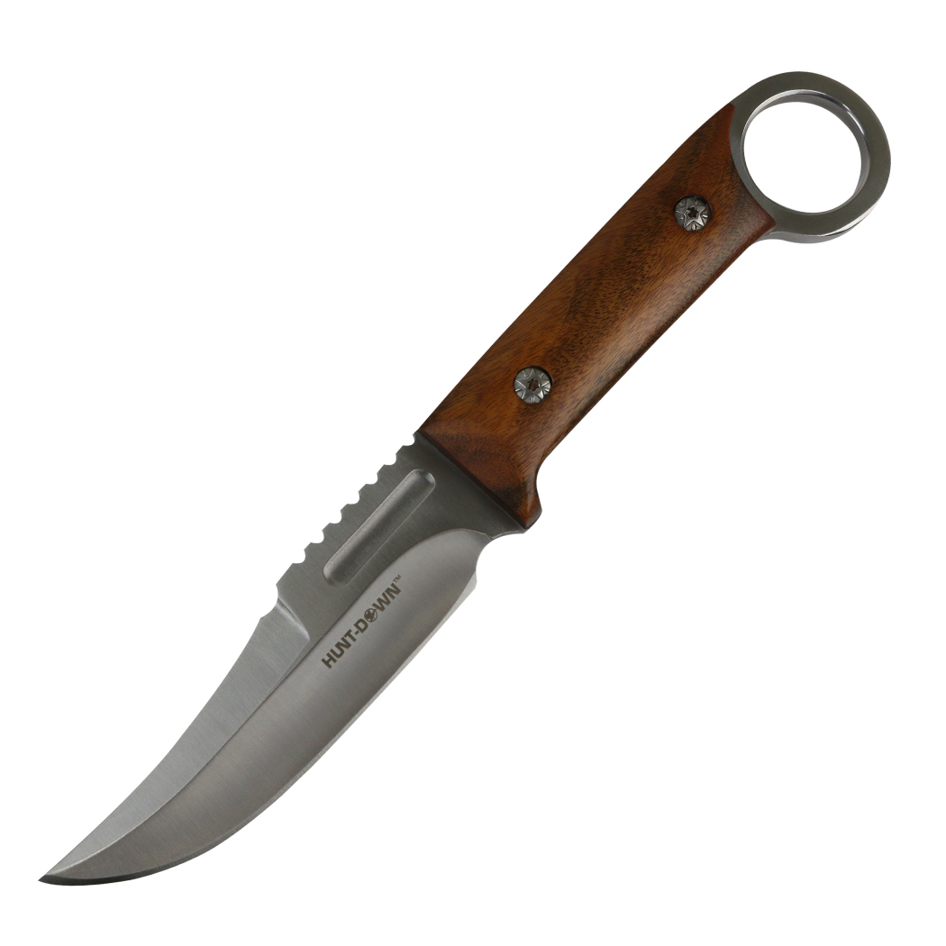 13575 9.5 in. Hunt Down Full Tang Hunting Knife with Fixed Blade Wood Handle - Stainless Steel