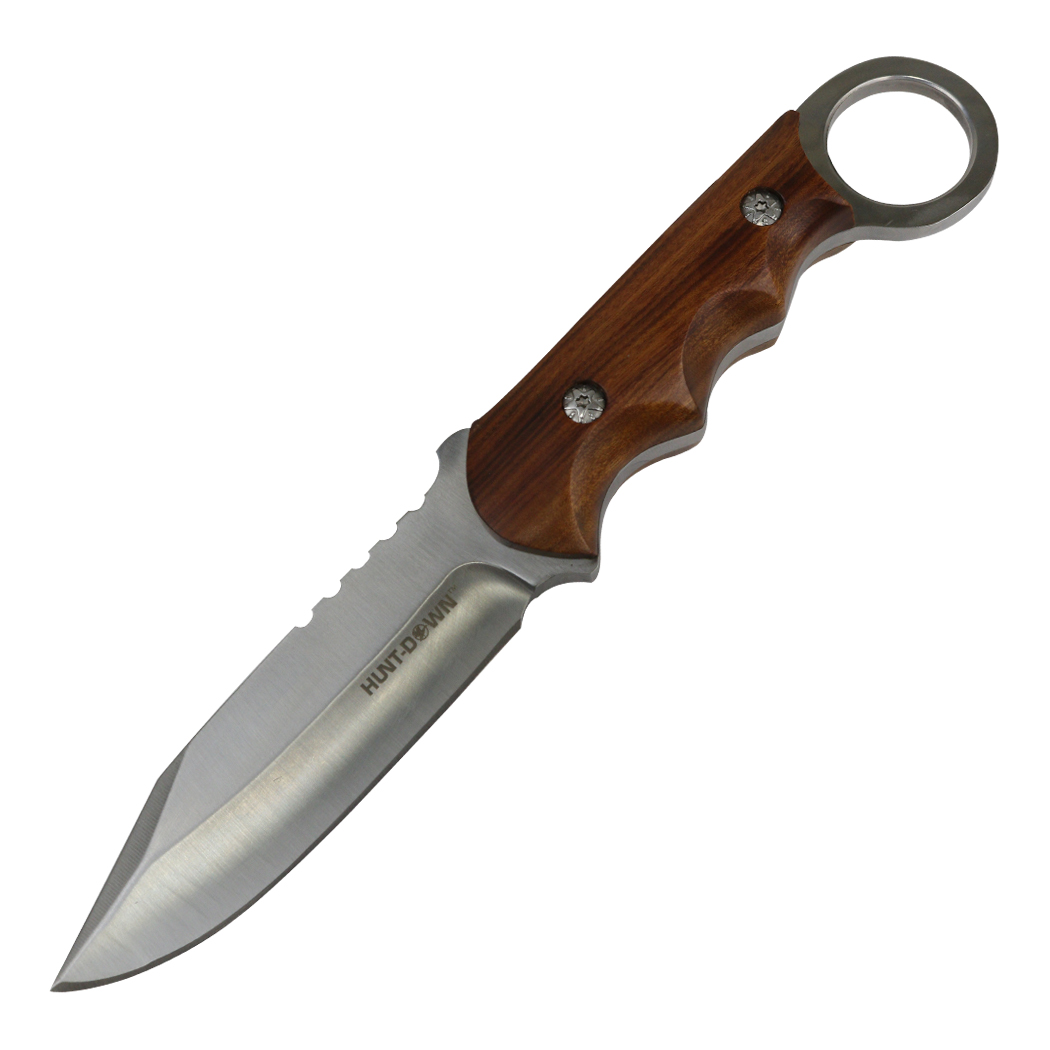 13576 9.5 in. Hunt Down Full Tang Hunting Knife with Fixed Blade Wood Handle - Stainless Steel