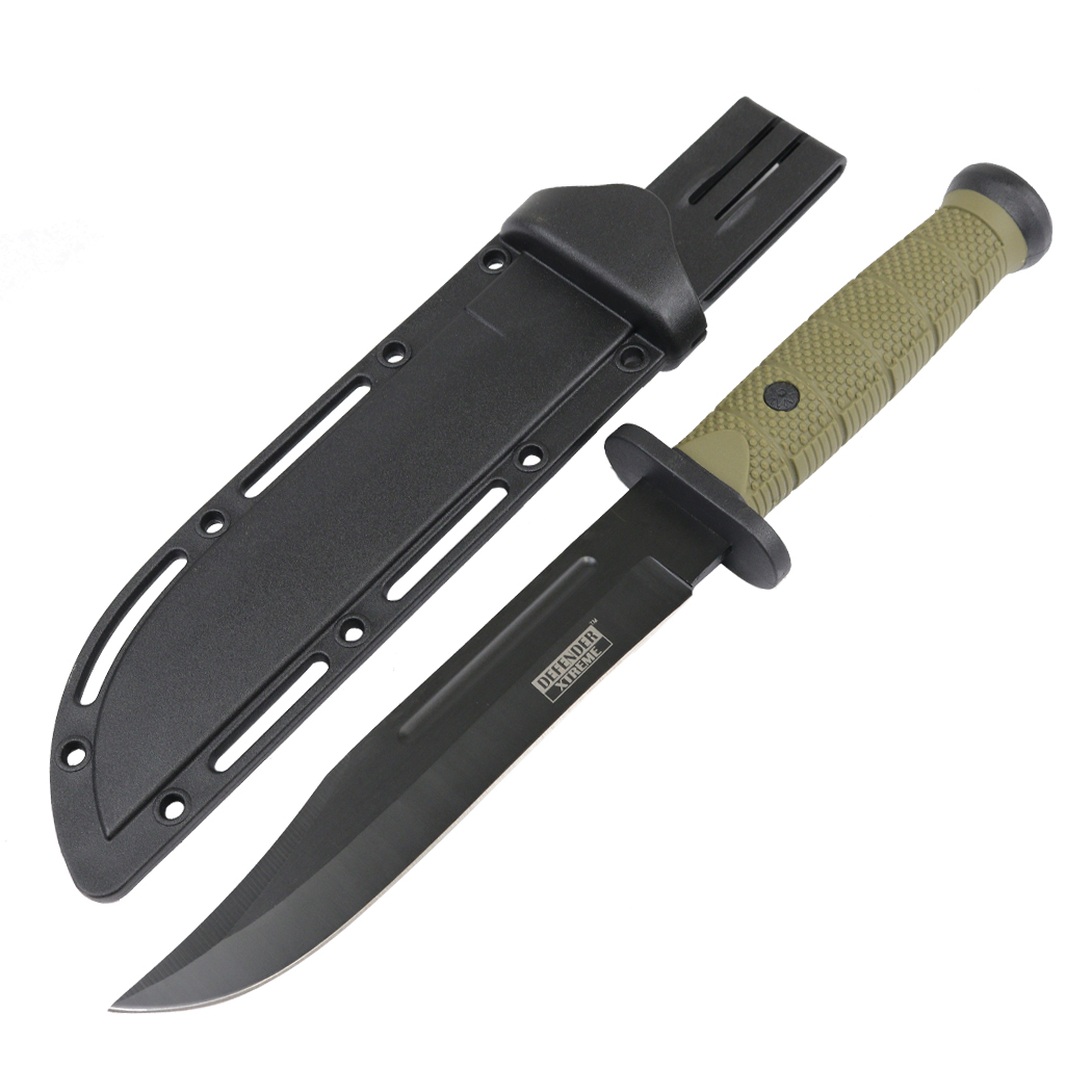 13578 13 in. Defender Xtreme Tactical Hunting Knife with ABS Handle 3CR13 Stainless Steel, Green