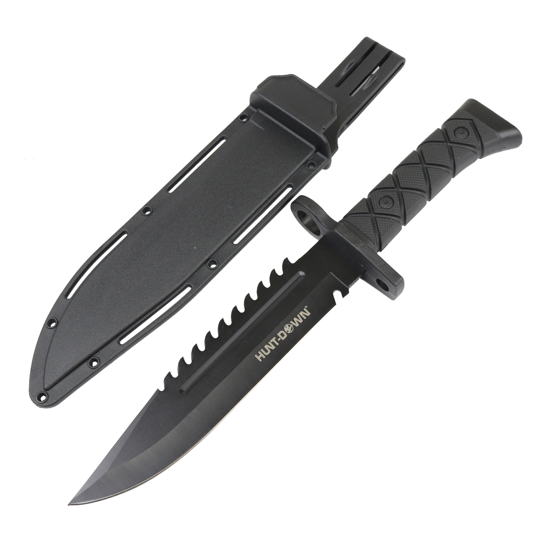 13579 14.5 in. Hunt Down Tactical Hunting Knife with ABS Handle 3CR13 Stainless Steel, Black