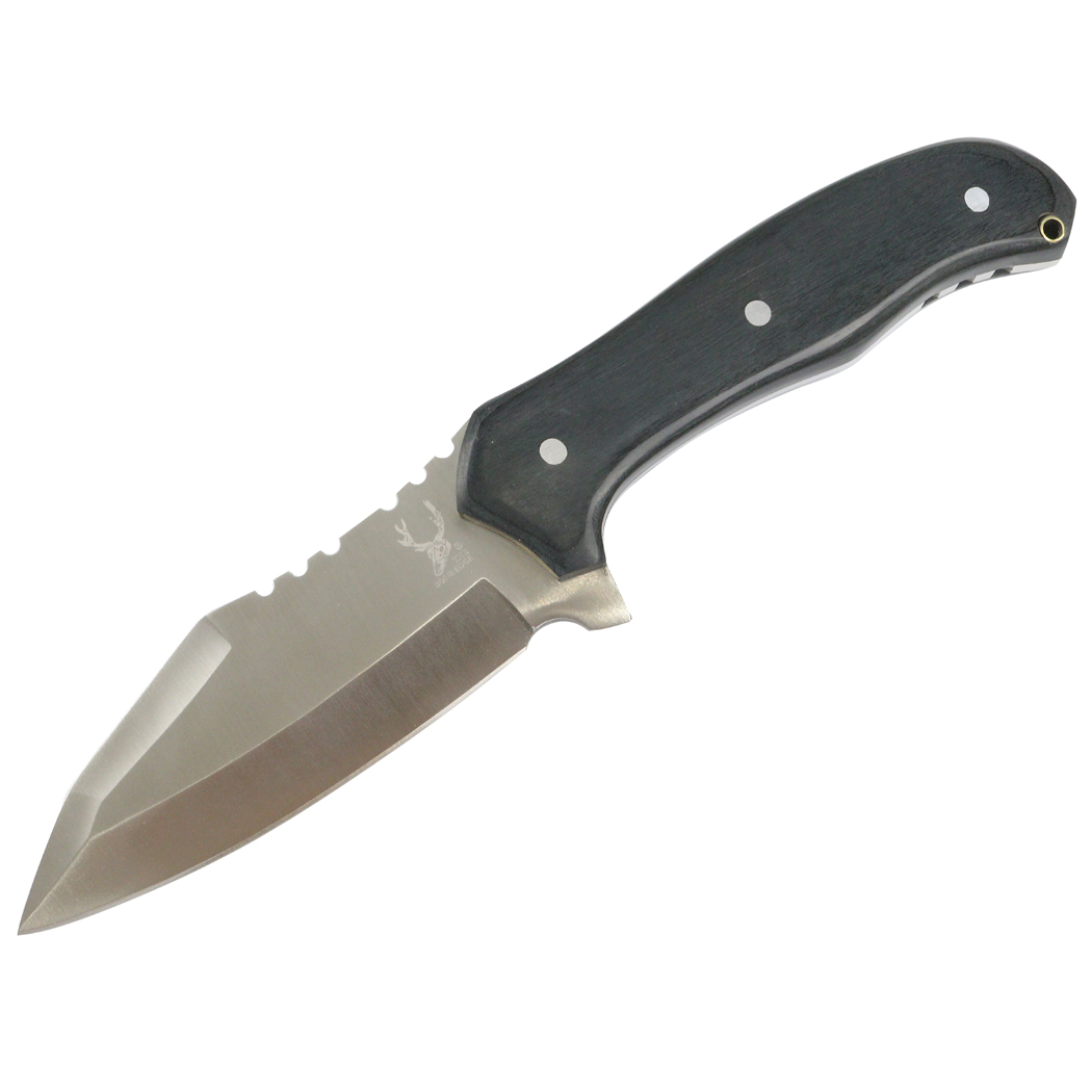 13045 The Bone Edge Stainless Steel Hunting Knife Ridges on Blade, Black Handle