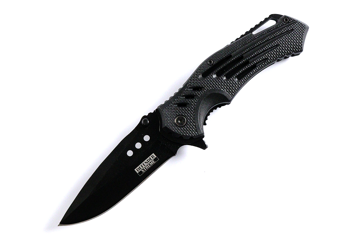 13095 8.75 in. Defender Xtreme Spring Assisted Tactical Folding Knife, Black - 3CR13 Steel