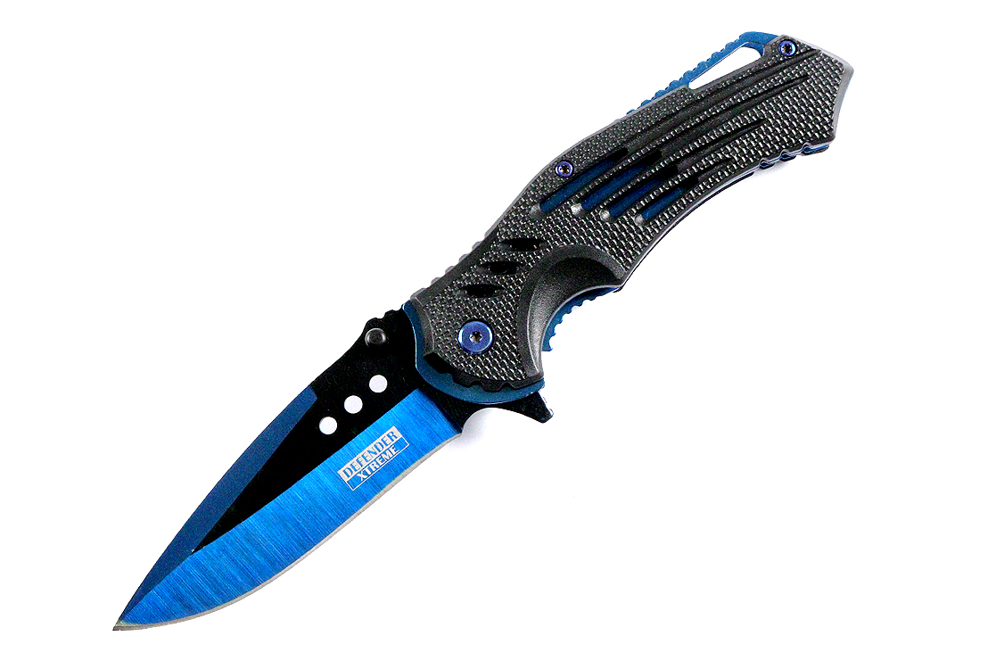 13096 8.75 in. Defender Xtreme Spring Assisted Tactical Folding Knife, Blue - 3CR13 Steel