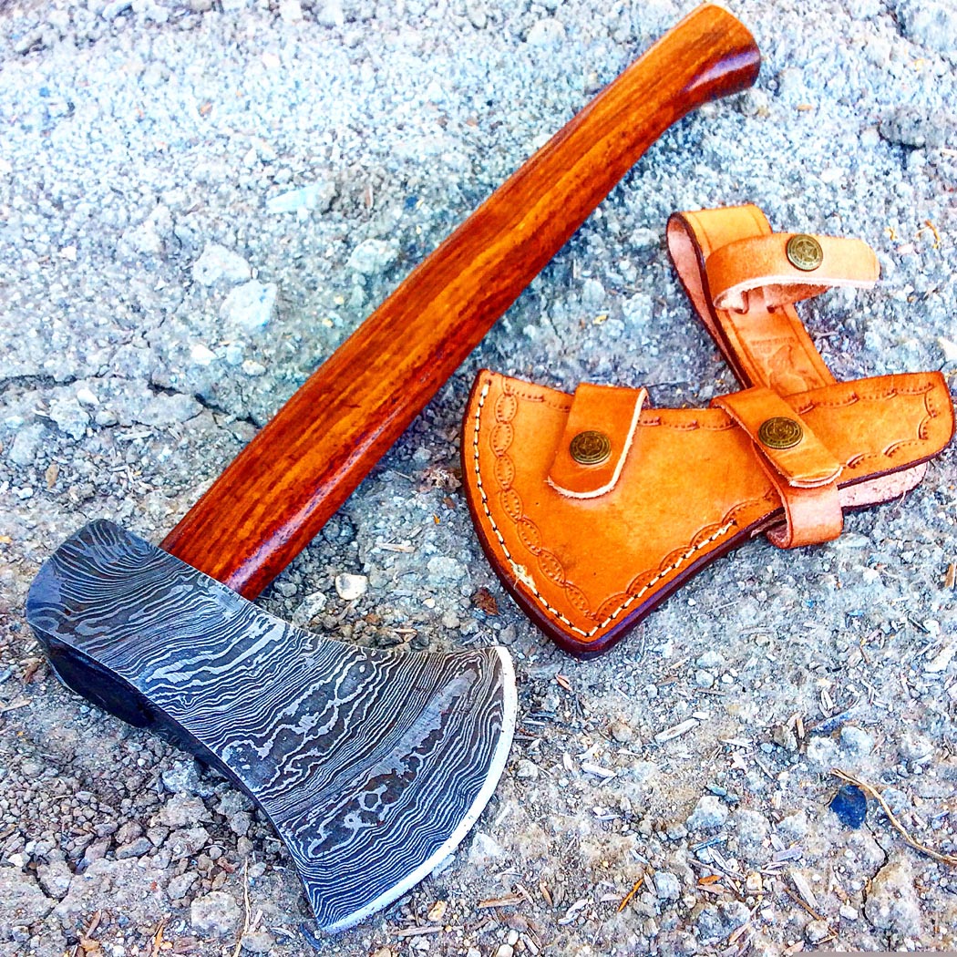 13626 19 in. The Bone Edge Custom Handmade Damascus Steel Throwing Axe Hatchet with Wood Handle