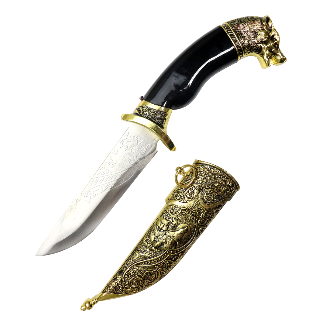 14050 12 in. Wolf Head Plastic Handle Stainless Steel Blade Fantasy Dagger - Black