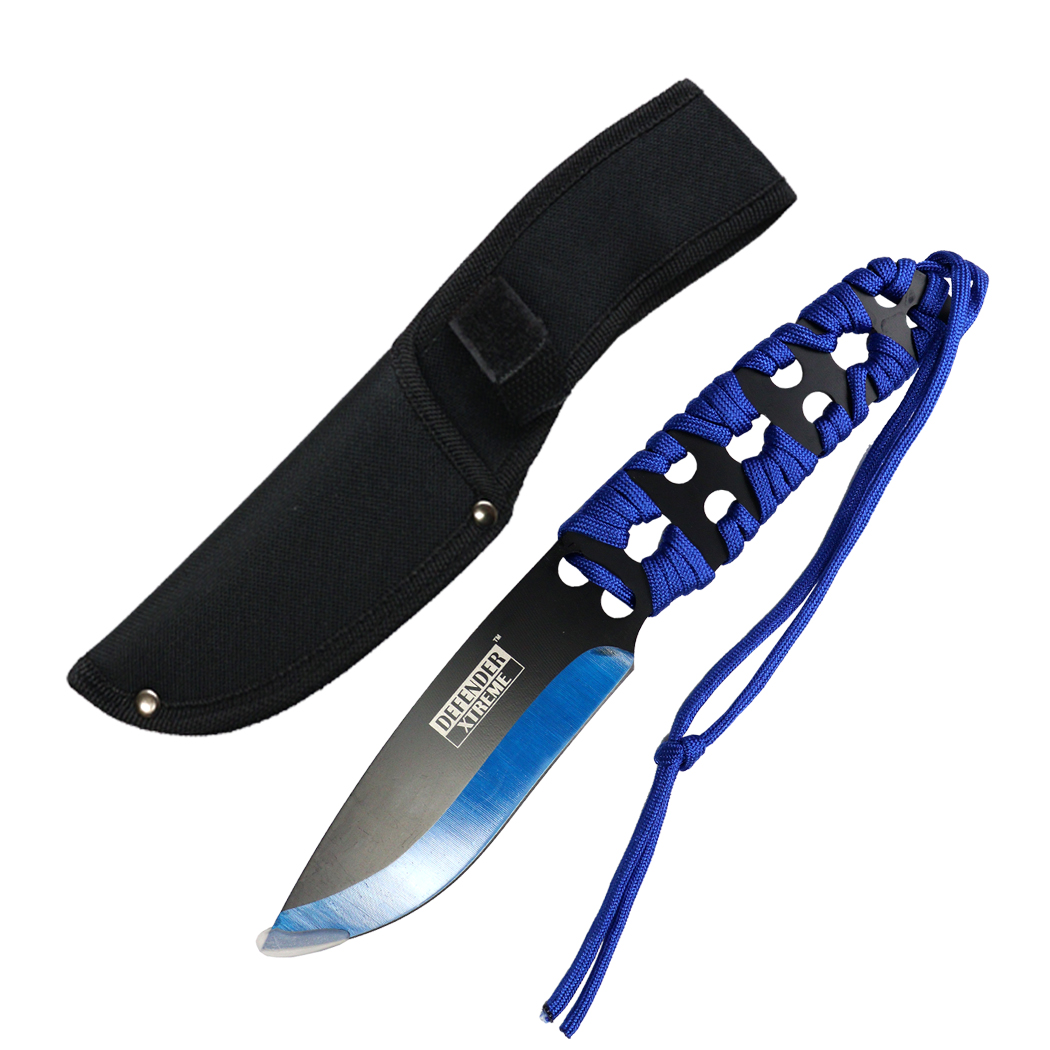 14065 10 in. Blade with Blue Nylon Cord Wrapped Handle Hunting Knife with Sheath - Black & Blue