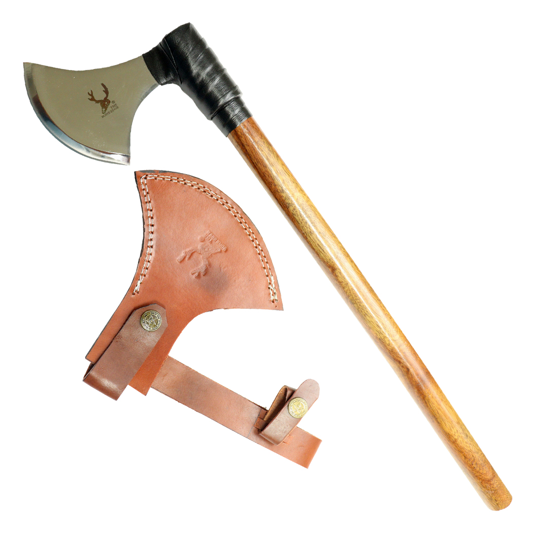 14095 19 in. Steel Blade Throwing Axe - Wood Handle with Sheath - Polish Finished