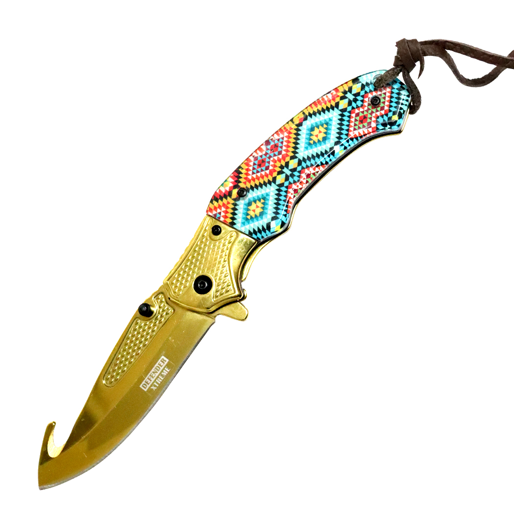 13729 8 in. Spring Assisted Folding Knife with Designer Handle - Gold Blade