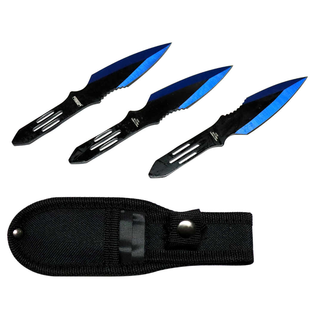13754 5.5 in. Throwing Knives, Black & Blue - Set of 3