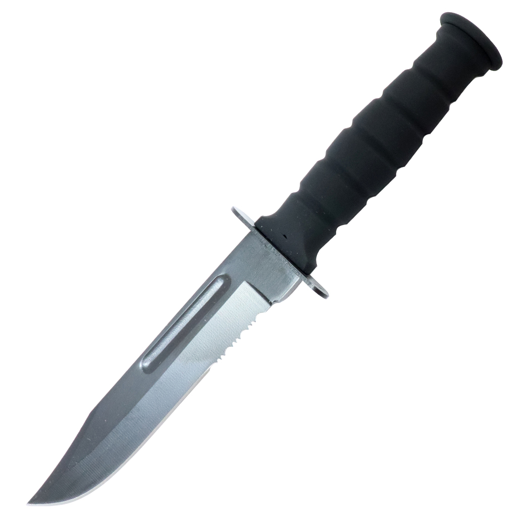 13756 7.5 in. All Black Hunting Knife Stainless Steel Blade Rubber Handle W - Sheath