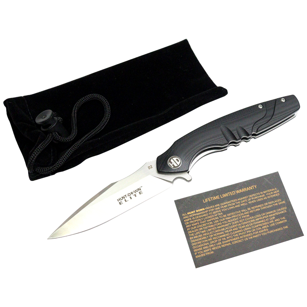 MS21 8 in. G10 Handle Ball Bearing Folding Knife D2 Steel with Box - Black