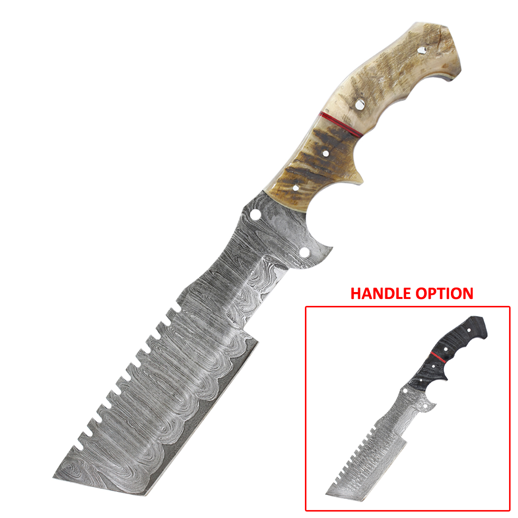 14156 13 in. Ram Handle Damascus Blade Hand Made Tracker Hunting Knife with Sheath
