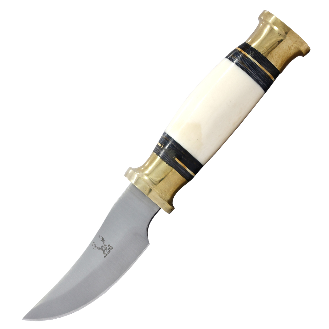 14161 7.5 in. Camel Bone Handle Skinner Knife - Sharp Blade with Leather Sheath