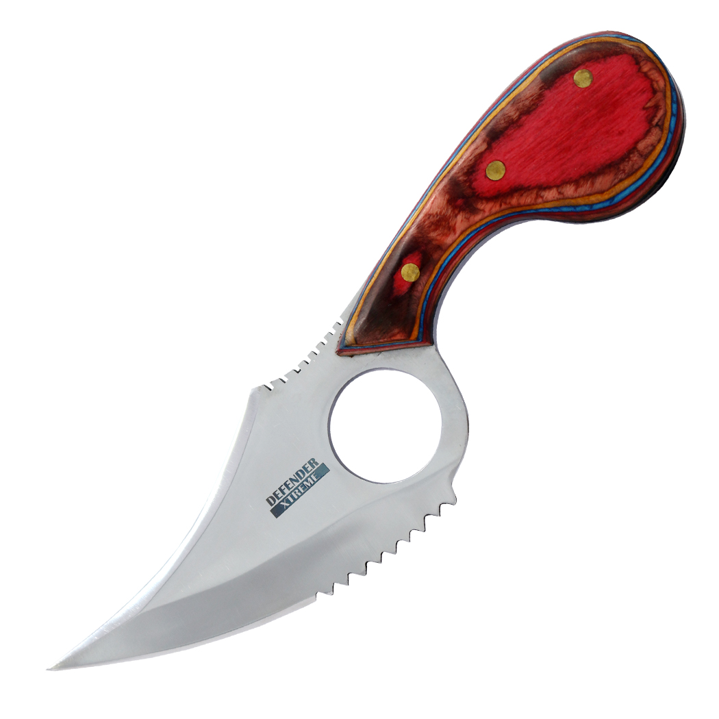 14162 7 in. Multi Wood Handle Skinner Knife - Sharp Blade with Leather Sheath