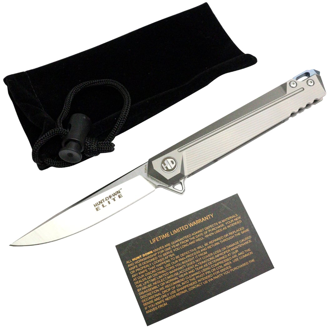 MS30 9 in. Stain Finished Blade Ball Bearing Folding Knife - Full Titanium Handle with Box