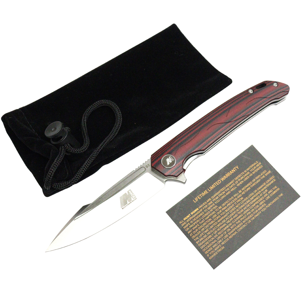 MS32 8 in. G10 Handle Stain Finish Blade Ball Bearing Folding Knife with Box - Black & Red