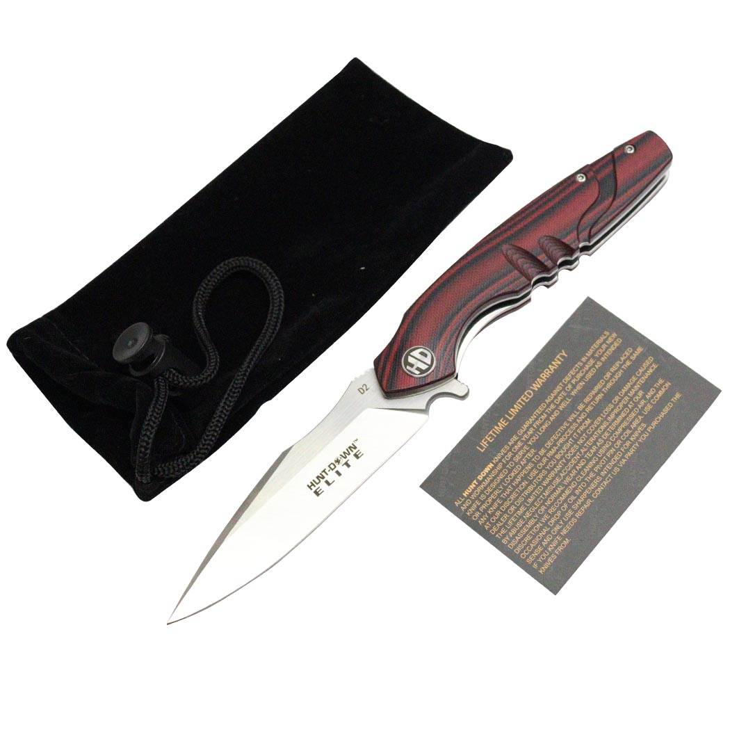 MS34 8 in. G10 Handle Ball Bearing Folding Knife D2 Steel with Box - Black & Red