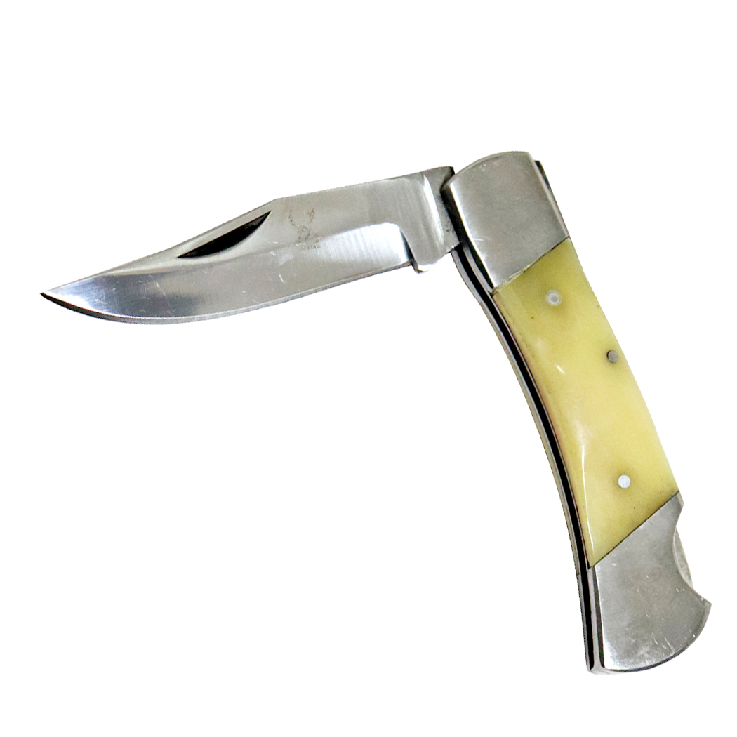 13835 7 in. Classic Folding Knife - Handle with Sheath Stainless Steel - White