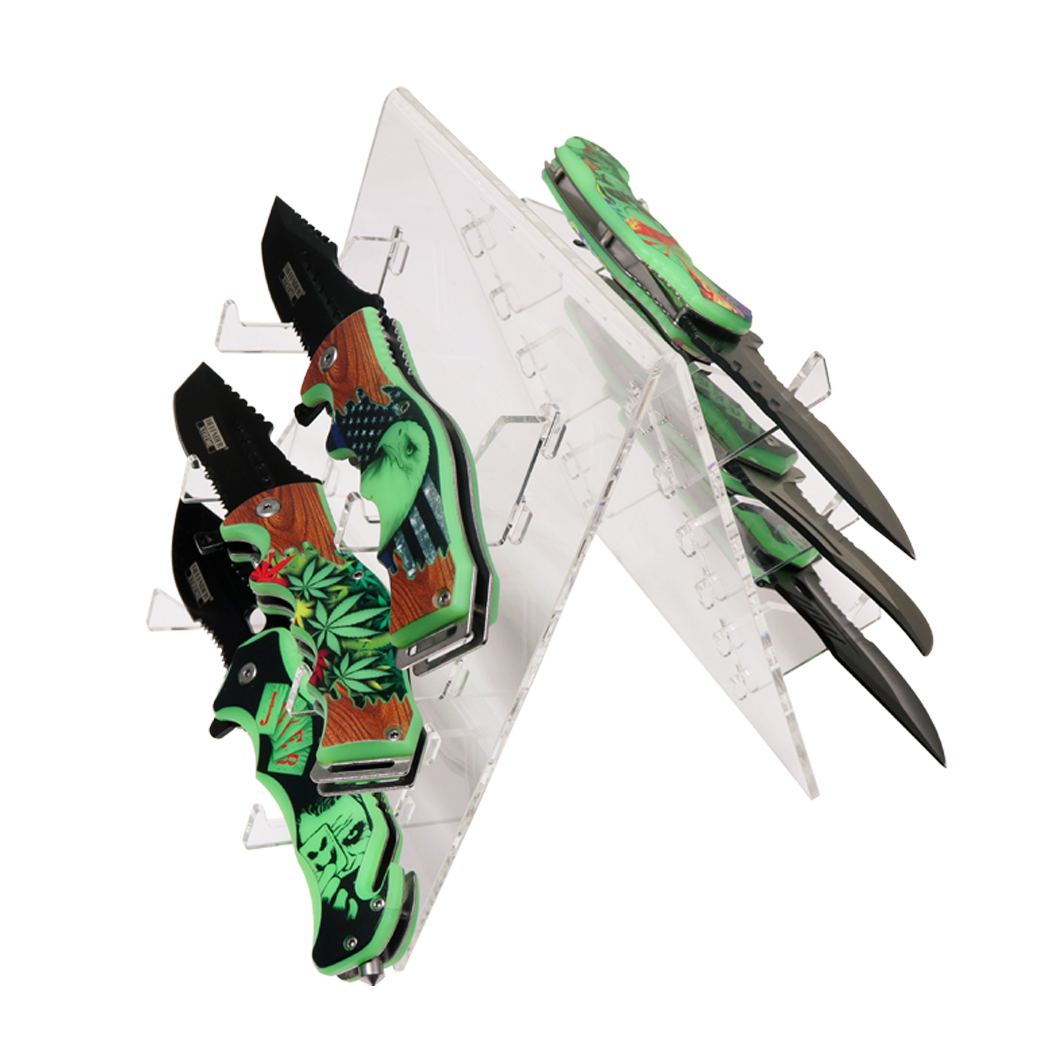 DISPLAY10 2 Sided V Shape Pocket Knife Acrylic Display Stand - 3 Piece