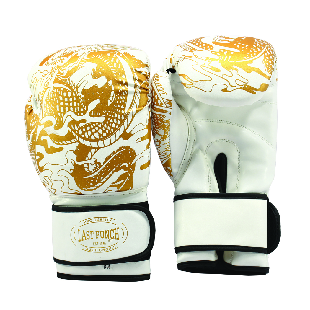 14221 14 oz 3D Printed Pro Style Training Sparring Boxing Gloves - White & Gold