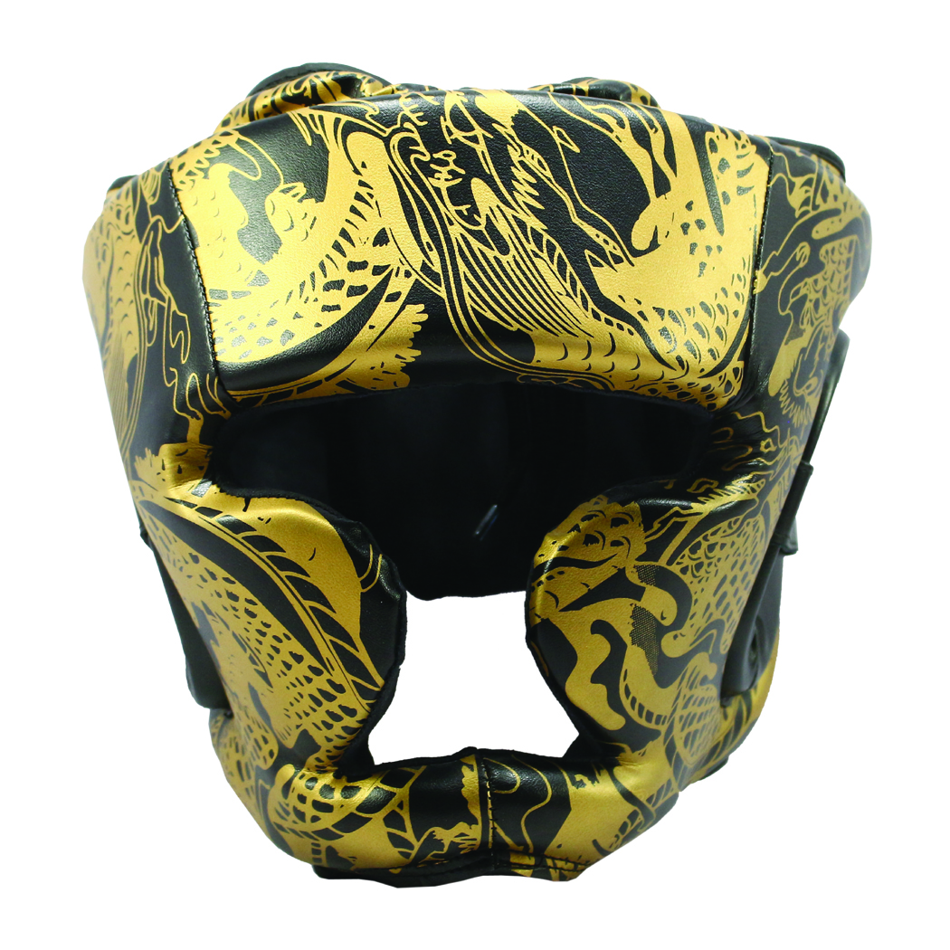 14222 3D Printed Heavy Duty Cheek Protection Training Boxing Headgear - Black & Gold