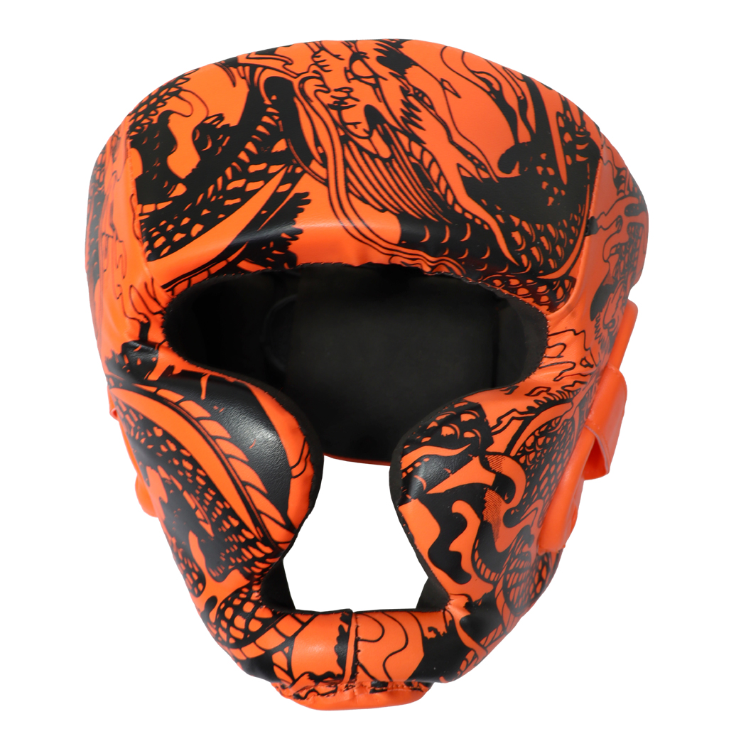 14223 3D Printed Heavy Duty Cheek Protection Training Boxing Headgear - Orange & Black
