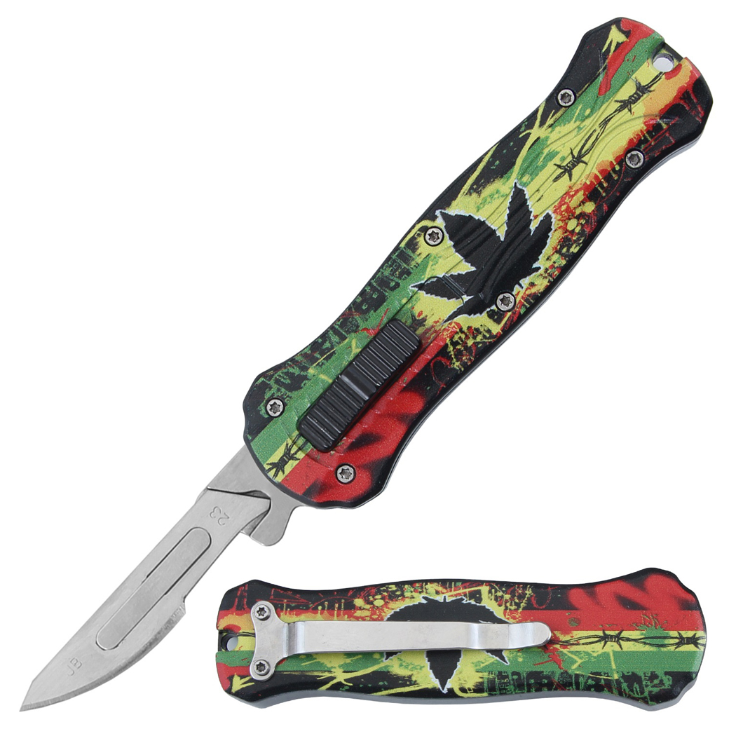 14247 5.5 in. Leaves Design Handle Replaceable Blade Folding Scalpel Knife with Blades