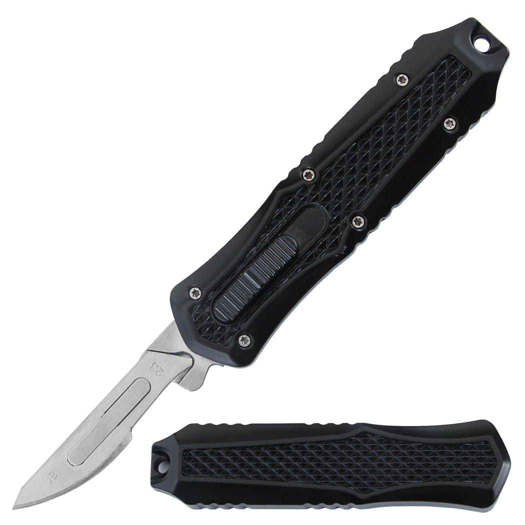 14248 5.5 in. Black Metal Handle Replaceable Blade Folding Scalpel Knife with Blades - Black