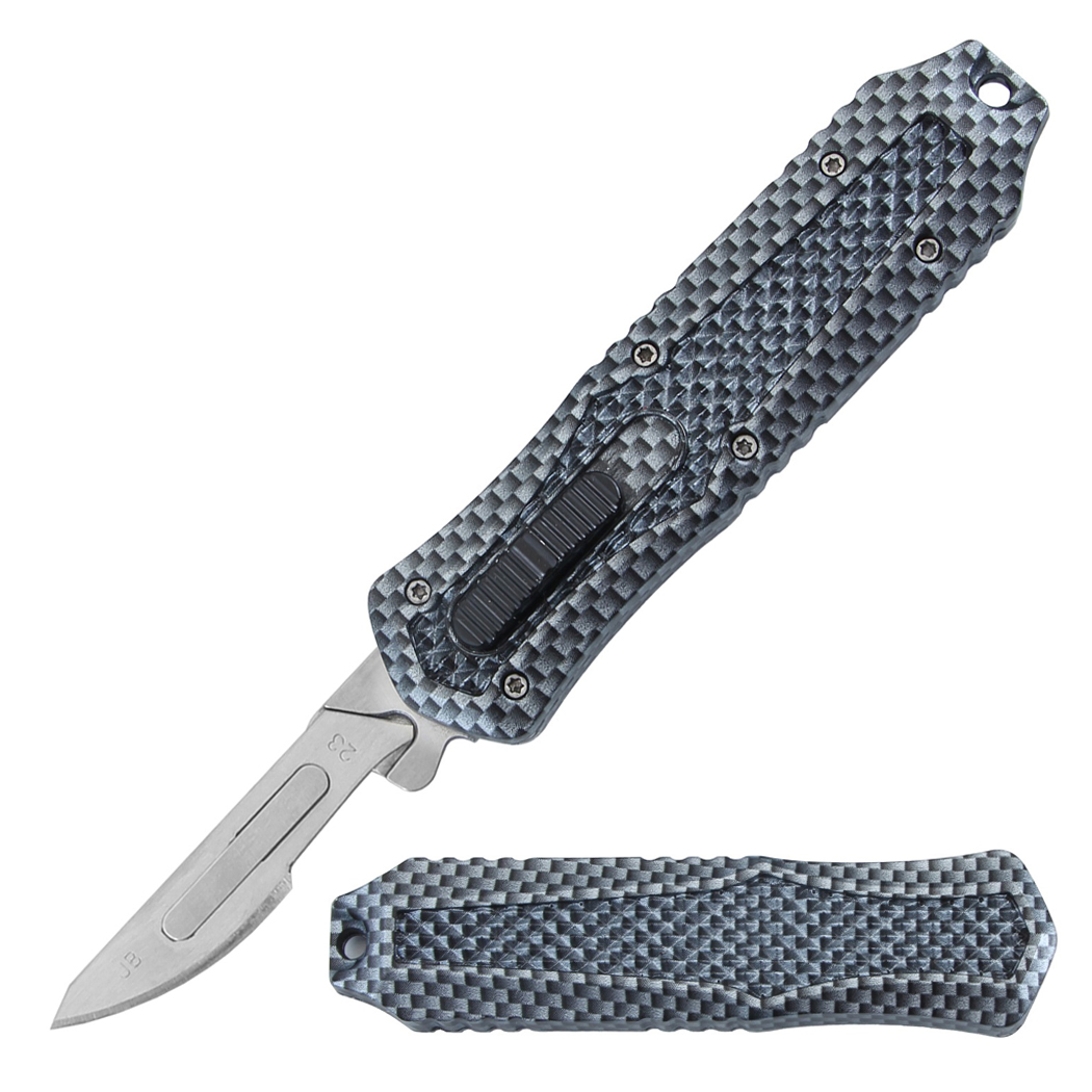 14249 5.5 in. Metal Handle Fiber Pattern Replaceable Blade Folding Scalpel Knife with Blades