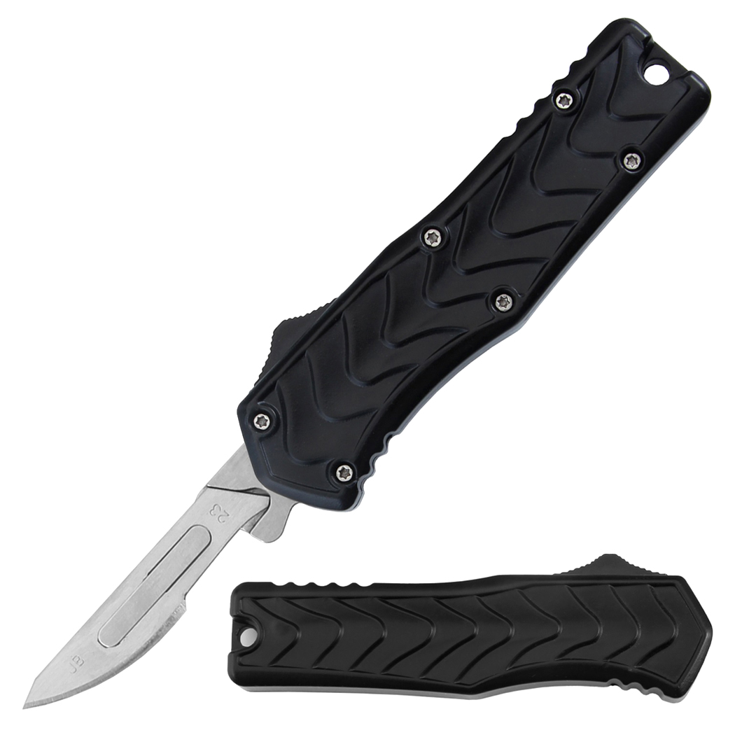 14250 5.5 in. Replaceable Blade Metal Handle Folding Scalpel Knife with Blades - Black