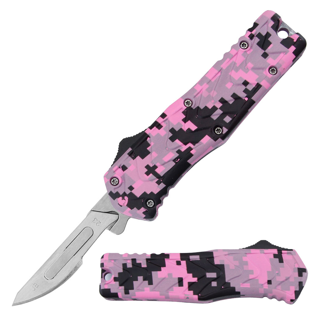 14251 5.5 in. Pink Digital Camo Design Handle Replaceable Blade Folding Scalpel Knife with Blades