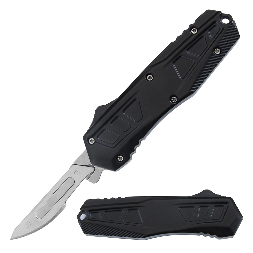 14252 5.5 in. Metal Handle Replaceable Blade Folding Scalpel Knife with Blades - Black