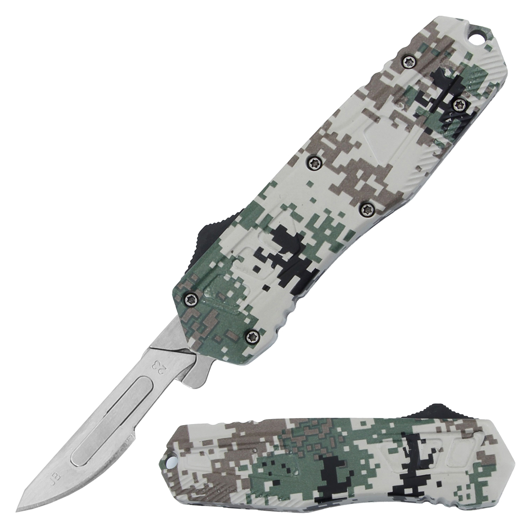 14253 5.5 in. Digital Camo Design Handle Replaceable Blade Folding Scalpel Knife with Blades