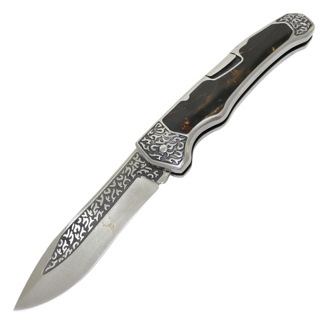 13363 9 in. Stainless Steel Classic Western Folding Knife - Brown Pearl Handle