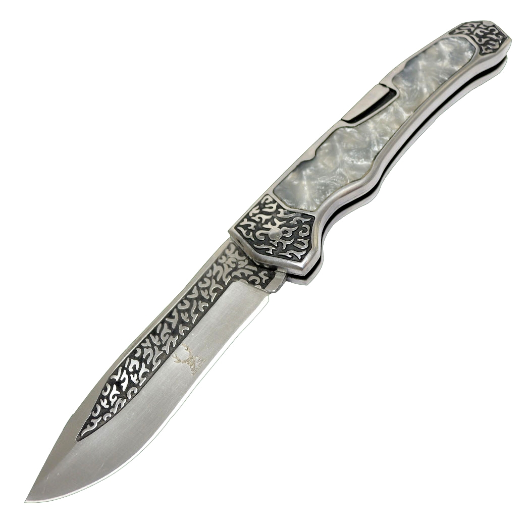 13364 9 in. Stainless Steel Classic Western Folding Knife - Blade Pearl Handle