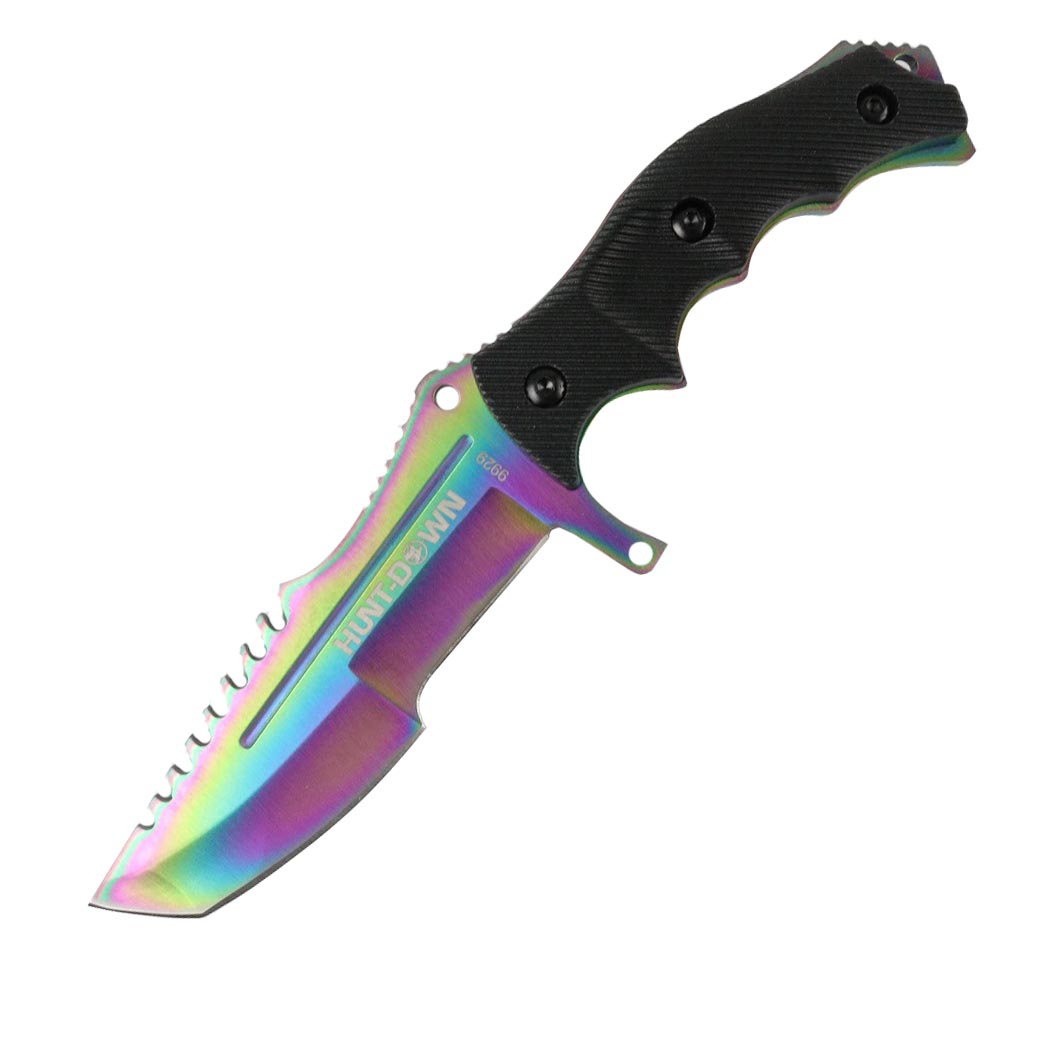 9929 9.5 in. Series Full Tang Blade Hunting Knife - Multi Rainbow Color