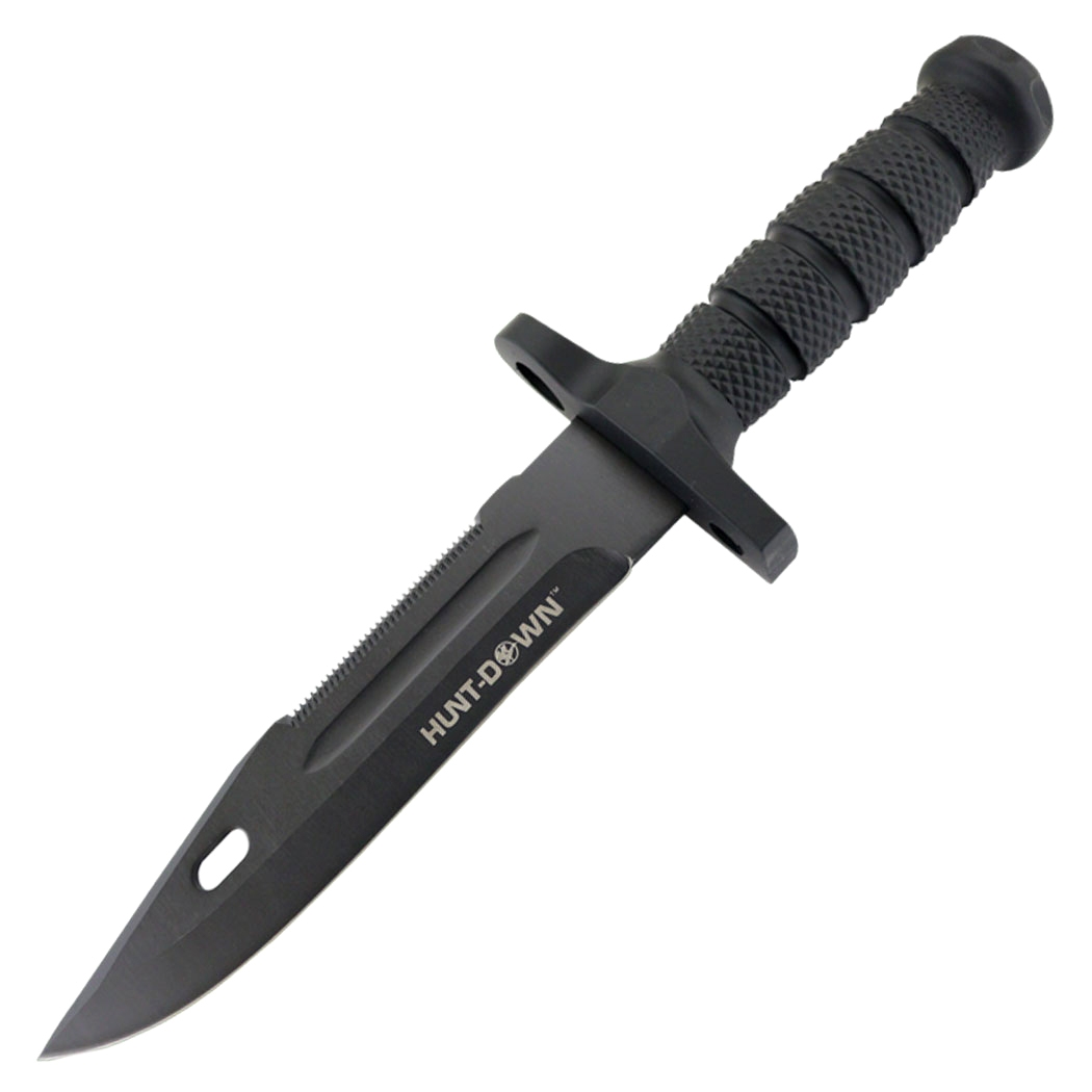 13395 12.5 in. 3CR13 Stainless Steel Rubber Grip Handle Hunting Knife - All Black