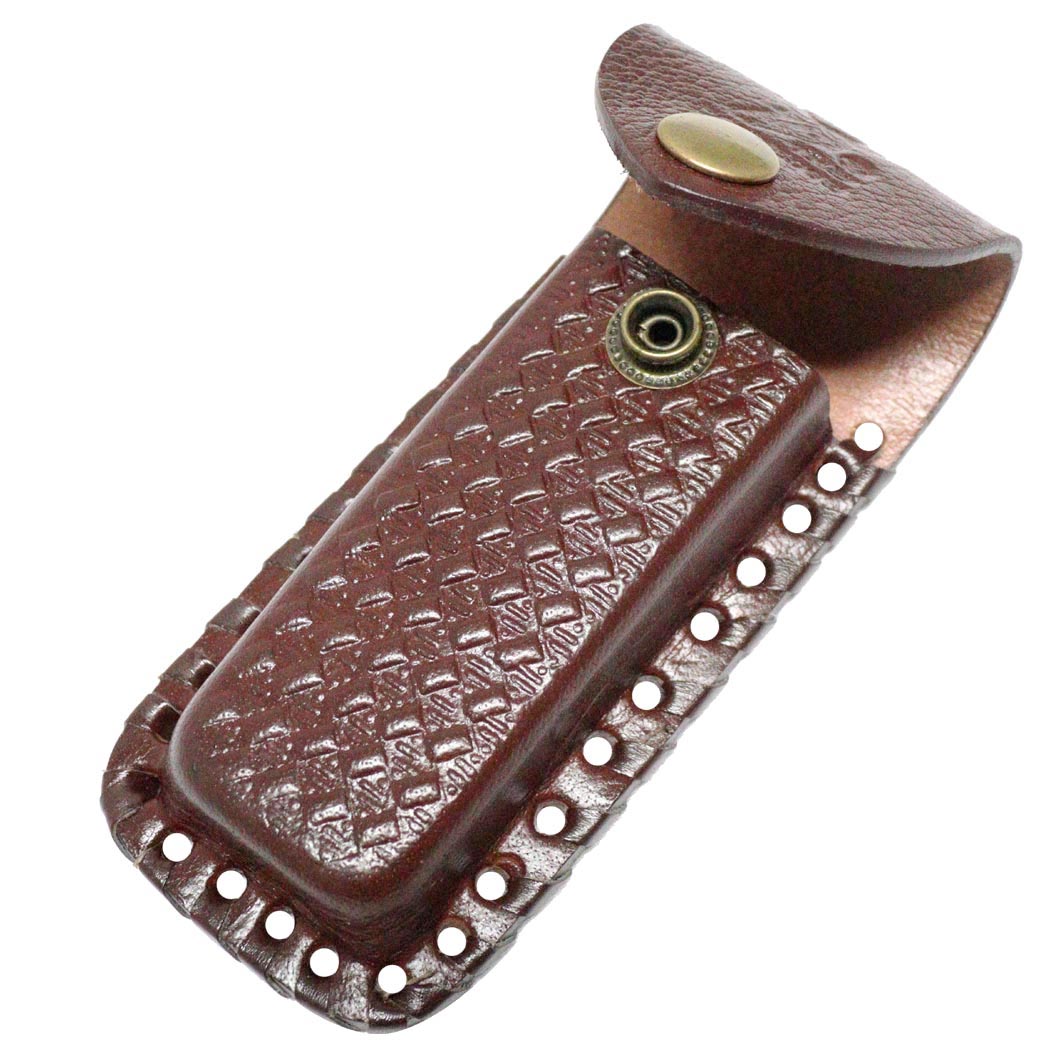 P10 5 in. Leather Sheath for Folding Blade Pocket Knife Belt Loop - Brown