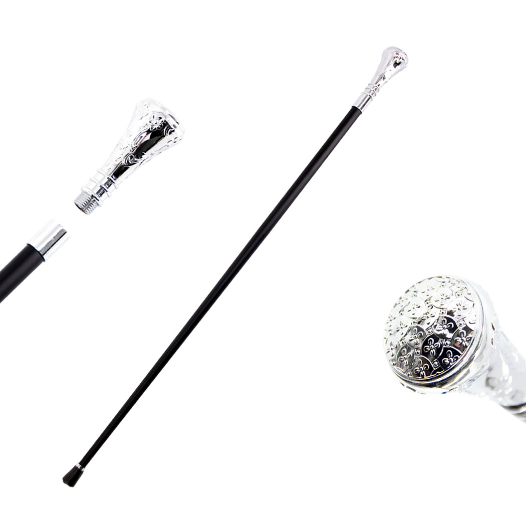 Picture of Defender 14293 35.5 in. Strong Iron Pipe Walking Stick Cane with Silver Flower Pattern - Brass Grip
