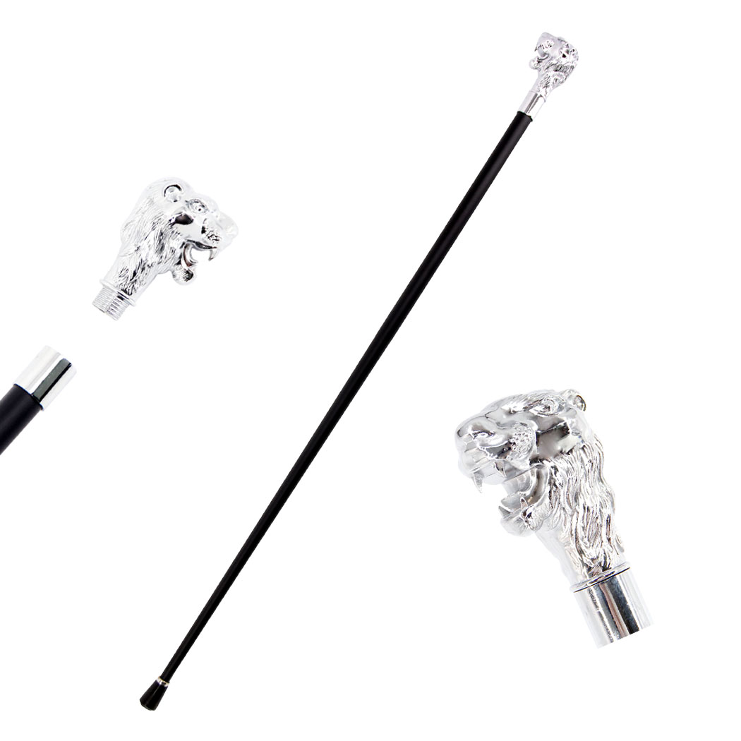 Picture of Defender 14294 35.5 in. Strong Iron Pipe Walking Stick Cane with Lion Head Handle Grip