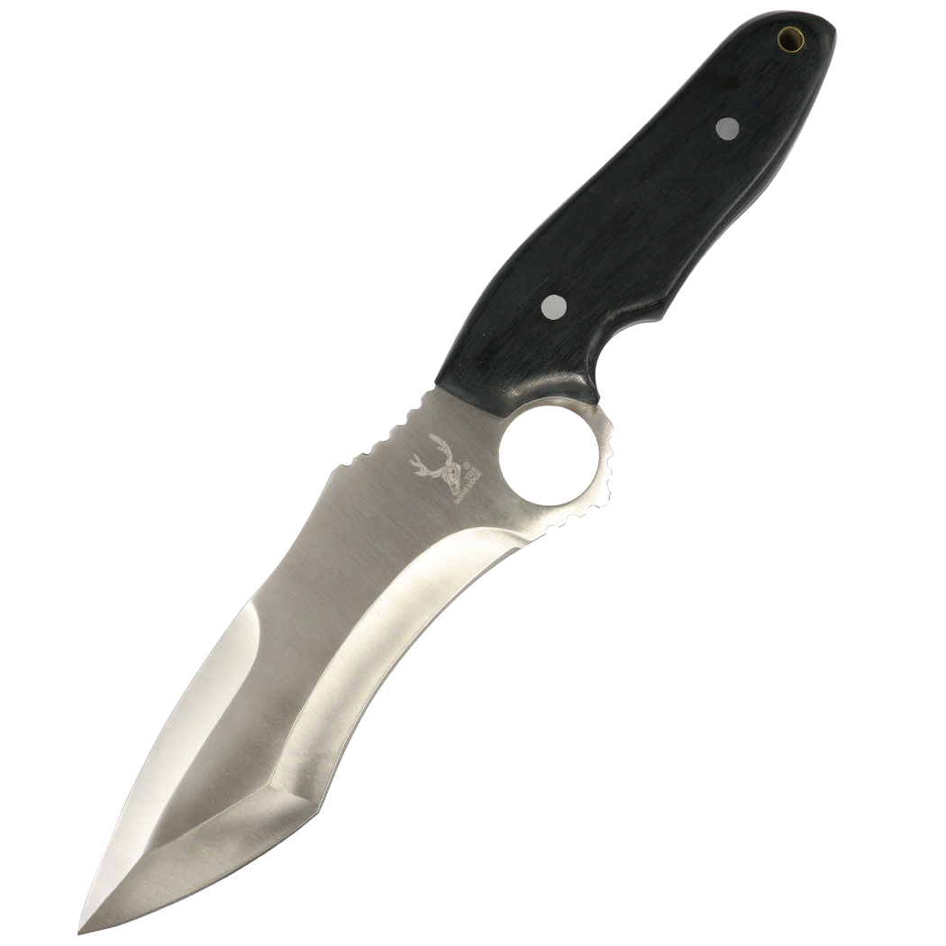 13046 Stainless Steel Hunting Knife Slotted Blade Bottom All Black Handle