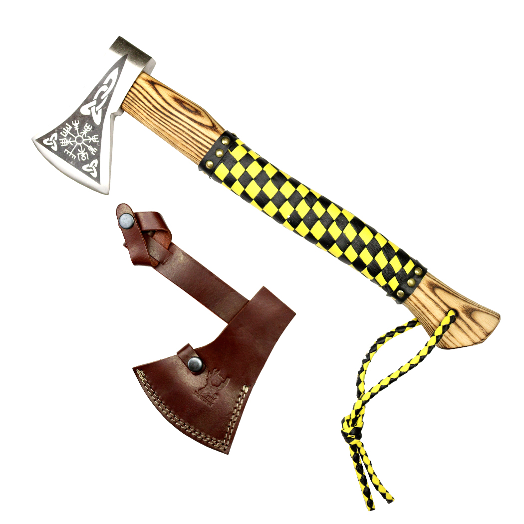 13914 18 in. Steel Blade Hunting Axe - Wood Handle with Sheath - Light Brown