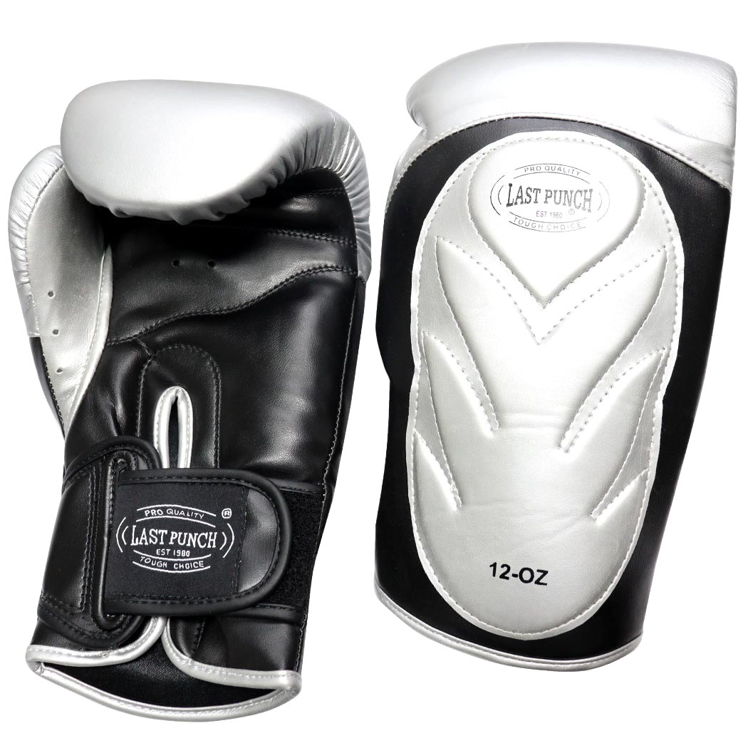 13772 12 oz Pro Style Training Sparring Boxing Gloves - Silver & Black