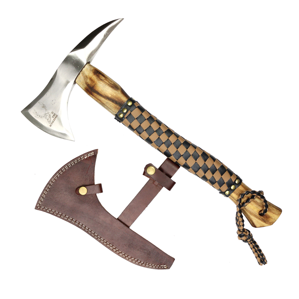 13955 17.5 in. Hunting Axe - Leather Wrapped Handle with Sheath - Black & Brown