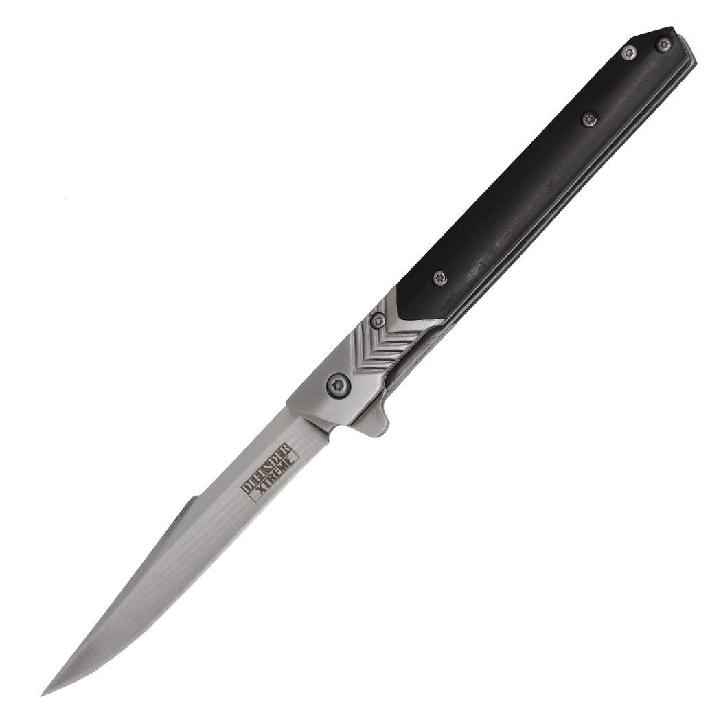 14391 8 in. Sand Finish Blade Wood Handle Ball Baring Folding Knife with Leather Sheath - Black